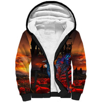 New Zealand Tui Bird Soldier ANZAC Sherpa Hoodie Lest We Forget LT03 Unisex Black - Polynesian Pride