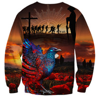 New Zealand Tui Bird Soldier ANZAC Sweatshirt Lest We Forget LT03