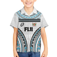 Custom Flying Fijians Rugby Family Matching Long Sleeve Bodycon Dress and Hawaiian Shirt Tapa Tribal Cloth LT03 Son's Shirt White - Polynesian Pride