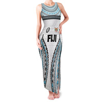 Custom Flying Fijians Rugby Family Matching Tank Maxi Dress and Hawaiian Shirt Tapa Tribal Cloth LT03 Mom's Dress White - Polynesian Pride