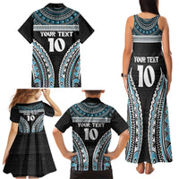 Custom Flying Fijians Rugby Family Matching Tank Maxi Dress and Hawaiian Shirt Tapa Tribal Cloth Black Color LT03 - Polynesian Pride