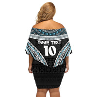 Custom Flying Fijians Rugby Off Shoulder Short Dress Tapa Tribal Cloth Black Color LT03 - Polynesian Pride
