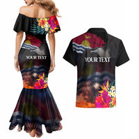 Personalised Kiribati Independence Day Couples Matching Mermaid Dress and Hawaiian Shirt Frigatebird and Plumeria Hibiscus Flower LT03 - Polynesian Pride
