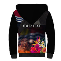 Personalised Kiribati Independence Day Sherpa Hoodie Frigatebird and Plumeria Hibiscus Flower LT03 - Polynesian Pride