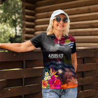 Kiribati Independence Day Women Polo Shirt Frigatebird and Plumeria Hibiscus Flower