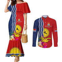 Personalised Kiribati Independence Day Couples Matching Mermaid Dress and Long Sleeve Button Shirt Kiribati Map With Flag Color LT03 Red - Polynesian Pride
