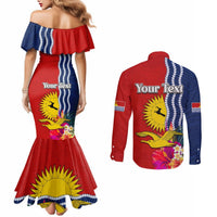 Personalised Kiribati Independence Day Couples Matching Mermaid Dress and Long Sleeve Button Shirt Kiribati Map With Flag Color LT03 - Polynesian Pride