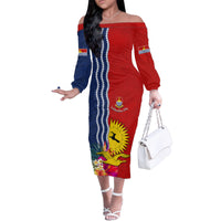 Kiribati Independence Day Family Matching Off The Shoulder Long Sleeve Dress and Hawaiian Shirt Kiribati Map With Flag Color