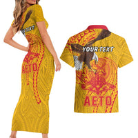 Personalized American Samoa Fautasi Race Couples Matching Short Sleeve Bodycon Dress and Hawaiian Shirt Aeto Pago Pago with Eagle Samoan Tribal Patterns
