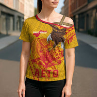 Personalized American Samoa Fautasi Race Cross Shoulder Shirt Aeto Pago Pago with Eagle Samoan Tribal Patterns