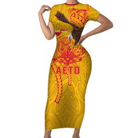 Personalized American Samoa Fautasi Race Family Matching Short Sleeve Bodycon Dress and Hawaiian Shirt Aeto Pago Pago with Eagle Samoan Tribal Patterns LT03 Mom's Dress Multicolor - Polynesian Pride