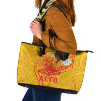 American Samoa Fautasi Race Leather Tote Bag Aeto Pago Pago with Eagle Samoan Tribal Patterns
