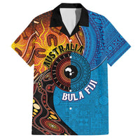 Fiji and Australia Together Family Matching Long Sleeve Bodycon Dress and Hawaiian Shirt Tapa Tribal Tattoo mix Aboriginal Pattern LT03 Dad's Shirt - Short Sleeve Black - Polynesian Pride
