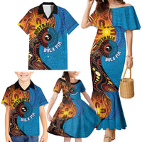 Fiji and Australia Together Family Matching Mermaid Dress and Hawaiian Shirt Tapa Tribal Tattoo mix Aboriginal Pattern LT03 - Polynesian Pride
