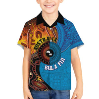 Fiji and Australia Together Family Matching Puletasi and Hawaiian Shirt Tapa Tribal Tattoo mix Aboriginal Pattern LT03 Son's Shirt Black - Polynesian Pride
