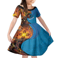Fiji and Australia Together Family Matching Summer Maxi Dress and Hawaiian Shirt Tapa Tribal Tattoo mix Aboriginal Pattern LT03 Daughter's Dress Black - Polynesian Pride