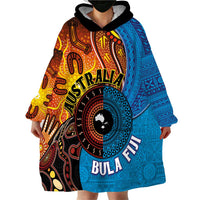 Fiji and Australia Together Wearable Blanket Hoodie Tapa Tribal Tattoo mix Aboriginal Pattern