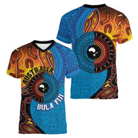 Fiji and Australia Together Women V-Neck T-Shirt Tapa Tribal Tattoo mix Aboriginal Pattern