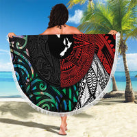 Tonga and New Zealand Together Beach Blanket Tongan Kupesi Ngatu Tattoo and Maori Paua Shell Pattern