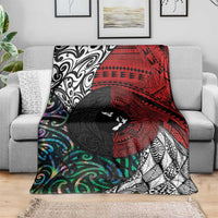Tonga and New Zealand Together Blanket Tongan Kupesi Ngatu Tattoo and Maori Paua Shell Pattern