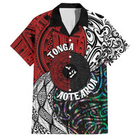 Tonga and New Zealand Together Family Matching Long Sleeve Bodycon Dress and Hawaiian Shirt Tongan Kupesi Ngatu Tattoo and Maori Paua Shell Pattern LT03 Dad's Shirt - Short Sleeve Black - Polynesian Pride