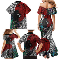 Tonga and New Zealand Together Family Matching Mermaid Dress and Hawaiian Shirt Tongan Kupesi Ngatu Tattoo and Maori Paua Shell Pattern LT03 - Polynesian Pride