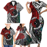 Tonga and New Zealand Together Family Matching Short Sleeve Bodycon Dress and Hawaiian Shirt Tongan Kupesi Ngatu Tattoo and Maori Paua Shell Pattern LT03 - Polynesian Pride