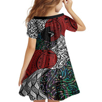 Tonga and New Zealand Together Family Matching Summer Maxi Dress and Hawaiian Shirt Tongan Kupesi Ngatu Tattoo and Maori Paua Shell Pattern LT03 - Polynesian Pride