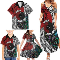 Tonga and New Zealand Together Family Matching Summer Maxi Dress and Hawaiian Shirt Tongan Kupesi Ngatu Tattoo and Maori Paua Shell Pattern LT03 - Polynesian Pride