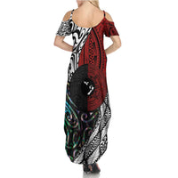 Tonga and New Zealand Together Family Matching Summer Maxi Dress and Hawaiian Shirt Tongan Kupesi Ngatu Tattoo and Maori Paua Shell Pattern LT03 - Polynesian Pride