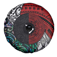 Tonga and New Zealand Together Spare Tire Cover Tongan Kupesi Ngatu Tattoo and Maori Paua Shell Pattern