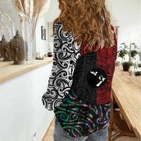 Tonga and New Zealand Together Women Casual Shirt Tongan Kupesi Ngatu Tattoo and Maori Paua Shell Pattern