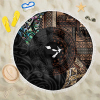 Samoa and New Zealand Together Beach Blanket Siapo Motif and Maori Paua Shell Pattern