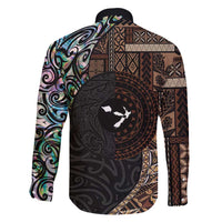 Samoa and New Zealand Together Family Matching Short Sleeve Bodycon Dress and Hawaiian Shirt Siapo Motif and Maori Paua Shell Pattern