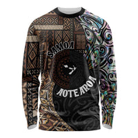 Samoa and New Zealand Together Long Sleeve Shirt Siapo Motif and Maori Paua Shell Pattern
