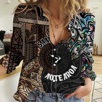 Samoa and New Zealand Together Women Casual Shirt Siapo Motif and Maori Paua Shell Pattern