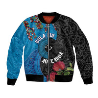 Fiji and New Zealand Together Bomber Jacket Tapa Maori Tattoo mix Tagimoucia and Pohutukawa LT03 Unisex Black - Polynesian Pride