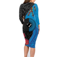 Fiji and New Zealand Together Family Matching Long Sleeve Bodycon Dress and Hawaiian Shirt Tapa Maori Tattoo mix Tagimoucia and Pohutukawa LT03 - Polynesian Pride