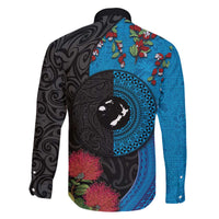 Fiji and New Zealand Together Family Matching Off The Shoulder Long Sleeve Dress and Hawaiian Shirt Tapa Maori Tattoo mix Tagimoucia and Pohutukawa