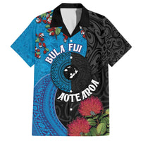 Fiji and New Zealand Together Family Matching Puletasi and Hawaiian Shirt Tapa Maori Tattoo mix Tagimoucia and Pohutukawa LT03 Dad's Shirt - Short Sleeve Black - Polynesian Pride
