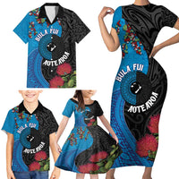 Fiji and New Zealand Together Family Matching Short Sleeve Bodycon Dress and Hawaiian Shirt Tapa Maori Tattoo mix Tagimoucia and Pohutukawa LT03 - Polynesian Pride