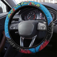 Fiji and New Zealand Together Steering Wheel Cover Tapa Maori Tattoo mix Tagimoucia and Pohutukawa