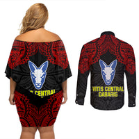 Vitis Central Dabaris Rugby Couples Matching Off Shoulder Short Dress and Long Sleeve Button Shirts Papua New Guinea Polynesian Tattoo LT03 - Polynesian Pride