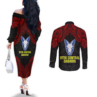 Vitis Central Dabaris Rugby Couples Matching Off The Shoulder Long Sleeve Dress and Long Sleeve Button Shirts Papua New Guinea Polynesian Tattoo LT03 - Polynesian Pride