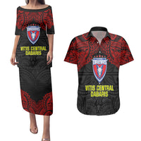 Vitis Central Dabaris Rugby Couples Matching Puletasi Dress and Hawaiian Shirt Papua New Guinea Polynesian Tattoo LT03 Red - Polynesian Pride