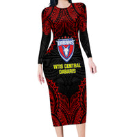 Vitis Central Dabaris Rugby Family Matching Long Sleeve Bodycon Dress and Hawaiian Shirt Papua New Guinea Polynesian Tattoo LT03 Mom's Dress Red - Polynesian Pride