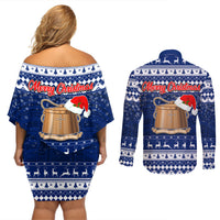Tokelau Christmas Couples Matching Off Shoulder Short Dress and Long Sleeve Button Shirt Santa Claus Tokelau Flag and Coat of Arms with Polynesian Pattern LT03 - Polynesian Pride