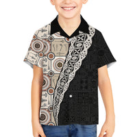 Tukenny Pattern Fijian War Clubs Mix Tapa Tribal Family Matching Long Sleeve Bodycon Dress and Hawaiian Shirt LT03 Son's Shirt Beige - Polynesian Pride