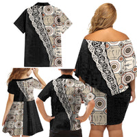 Tukenny Pattern Fijian War Clubs Mix Tapa Tribal Family Matching Off Shoulder Short Dress and Hawaiian Shirt LT03 - Polynesian Pride
