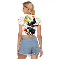 New Zealand Pohutukawa Tui Bird Raglan Cropped T Shirt Kowhai Version LT03 - Polynesian Pride